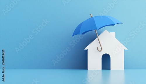Wallpaper Mural Paper house shielded by a blue umbrella during rain clear symbolic imagery representing security, protection, and comfort Torontodigital.ca