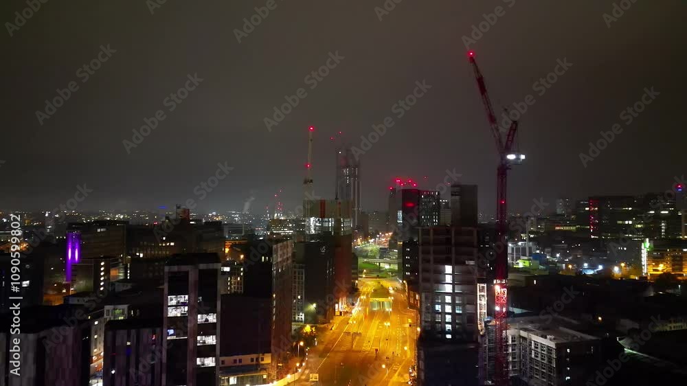 custom made wallpaper toronto digitalAerial Footage of Downtown Buildings at Central Birmingham City of Midlands, England, United Kingdom. Drone Camera Footage was Captured from High Altitude During Night of November 4th, 2024.