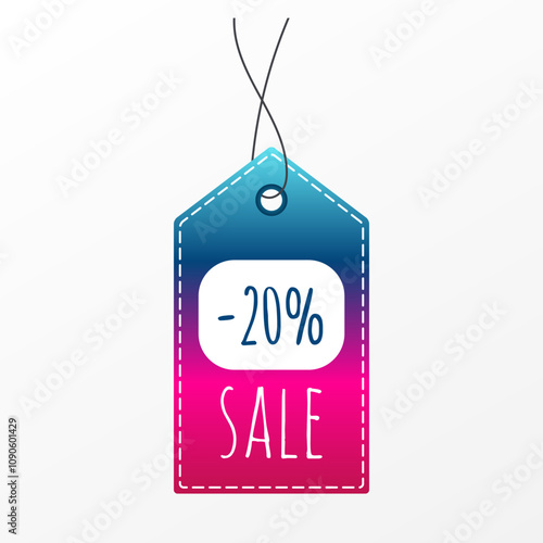 20 percent sale shopping tag. Vector gradient label isolated. Sign for sale, discount, advertisement, shopping, business, clearance