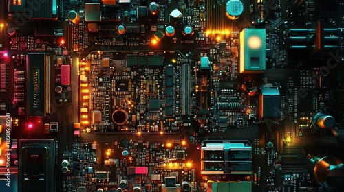 Wallpaper Mural Abstract Close-Up of a Colorful Circuit Board with Lights and Components Highlighting the Intricate Details of Electronic Technology Torontodigital.ca