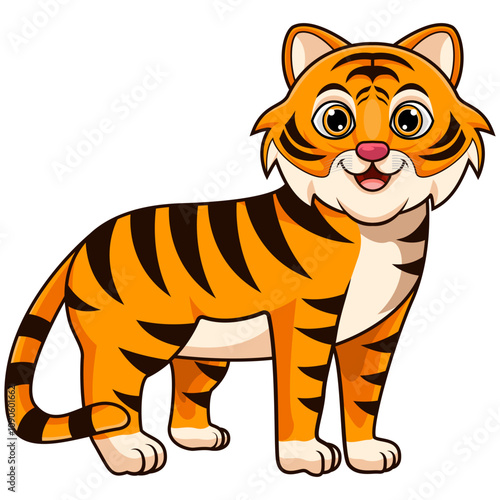 Cute cartoon tiger on white background