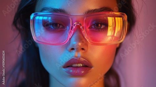 Colorful oversized glasses on a vibrant backdrop photo