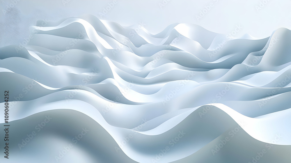 Obraz premium Abstract 3D Render of Flowing White Waves, Creating a Serene and Textured Background Image