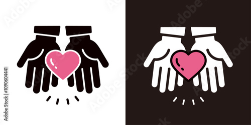 両手でハートを渡すアイコンセット＿シルエット＿手のひら＿びっくり