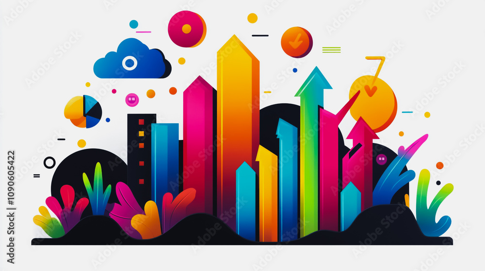 Obraz premium Abstract black background with Colorful charts and graphs with statistics to innovative analyze business potential and forecast future development of companies growth.