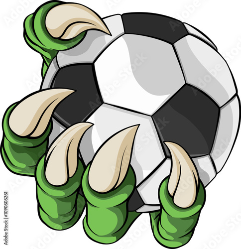 A soccer football claw sports illustration of an eagle or animal monster hand holding ball