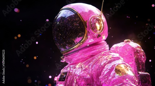 Spectacular pink cosmic explorer beside glowing stars photo