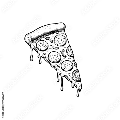 Hand-Drawn Pizza Slice with Cheese Dripping - Vector, PNG, EPS