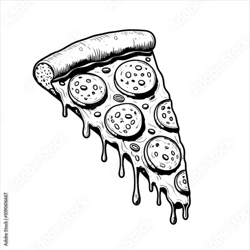 Hand-Drawn Pizza Slice with Cheese Dripping - Vector, PNG, EPS