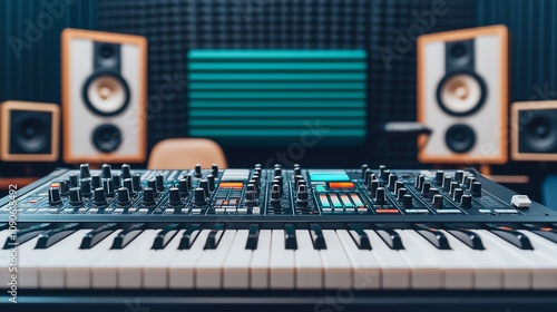 Music production setup home studio equipment showcase modern environment close-up view creative process