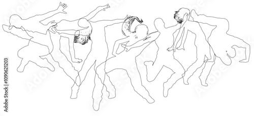 Street dancers dancing silh...