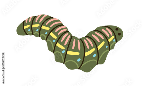 Caterpillar, thick fat larva crawling. Garden larval insect, centipede with c...