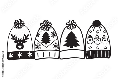 Winter Hat Silhouette Vector - Christmas Icon Design Elements.