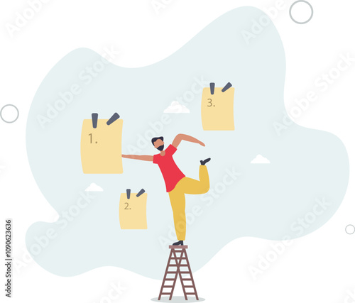 Set work priority, arrange to do list which job to do before and after, task management concept.flat characters.