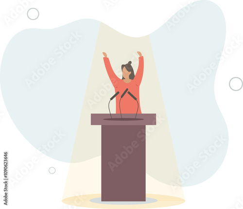 Public speaking skill, confident, charisma, hand gesture, voice and expression to win the audience concept.flat characters.