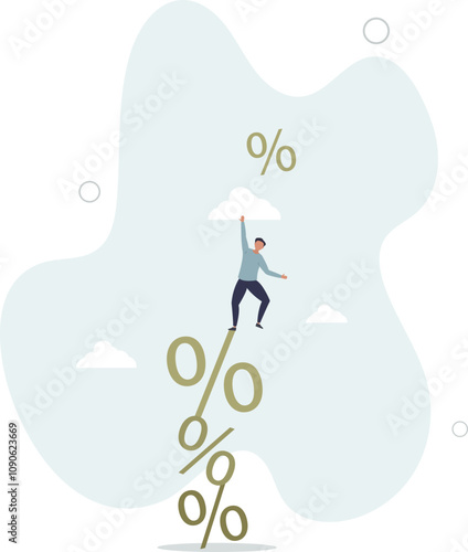 Risky interest rate hike causing business slow down or investment crisis, risk of economic recession, unstable financial or banking debt problem concept.flat characters.