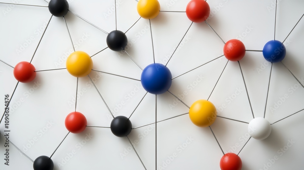 Obraz premium Vivid colorful balls scattered on white surface, playful abstract composition