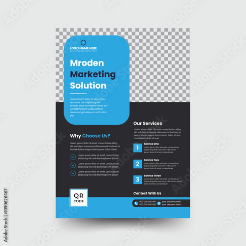 Creative Business & Modern Corporate Flyer design ,use Blow and black colors, A4 size business flyer and Brochure Template ,modern layout or
minimalist flyer print design