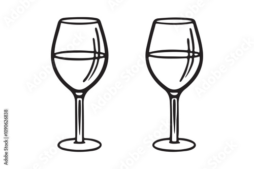 Wine Glass Illustration - Icon on Light Brown Background.