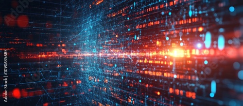 Wallpaper Mural Abstract digital data stream flowing through cyberspace, glowing with orange and blue light. Torontodigital.ca