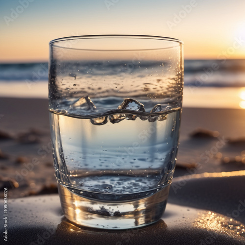 Wasser - Klare Flüssigkeit vor sonnigem Strandhintergrund photo