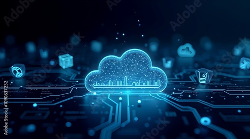 Abstract digital illustration showcasing cloud computing technology and data storage