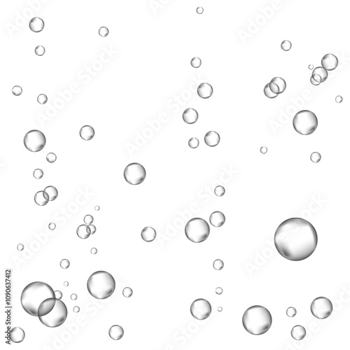 Oxygen air bubbles  flow  in water on white  background.