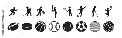8 types of sports balls and pictogram set