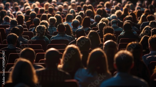 Film Screening. Unrecognizable People Sitting at Cinema Premiere Theatre for Motion Picture Performance