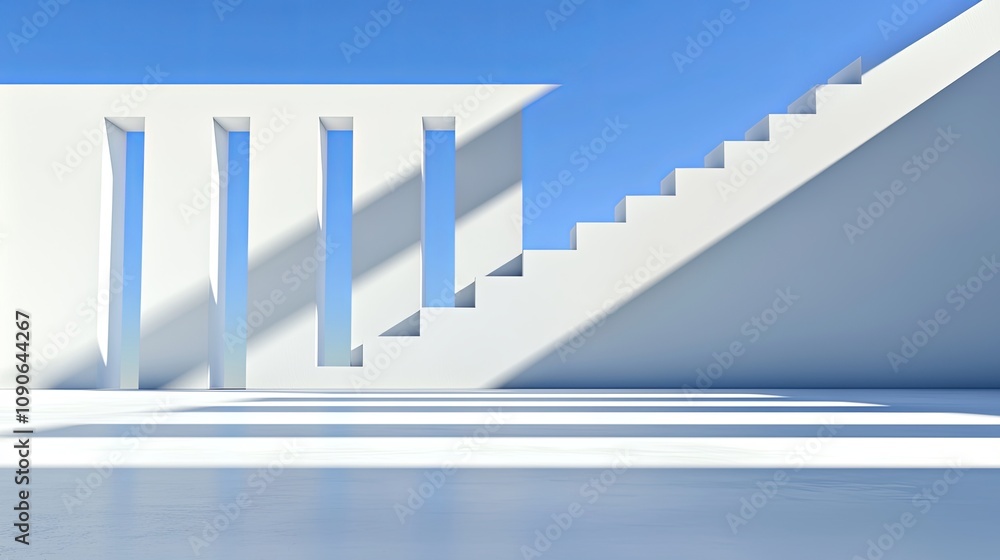 Naklejka premium Minimalistic 3D Abstract Architecture with Blue Sky