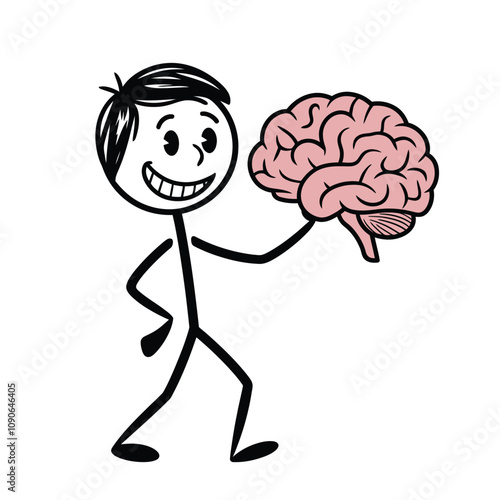 Stick Figure Holding Brain Illustration