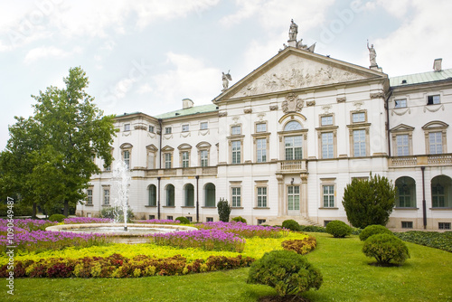 Baroque style Krasinski Palace seen from a French-style garden in summer in Warsaw, Poland photo