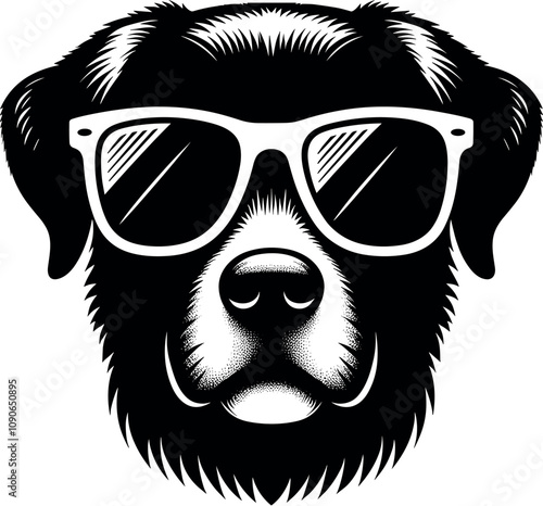 Dog Face with Sunglasses - Vector Black Silhouette Cricut Design for T-Shirt