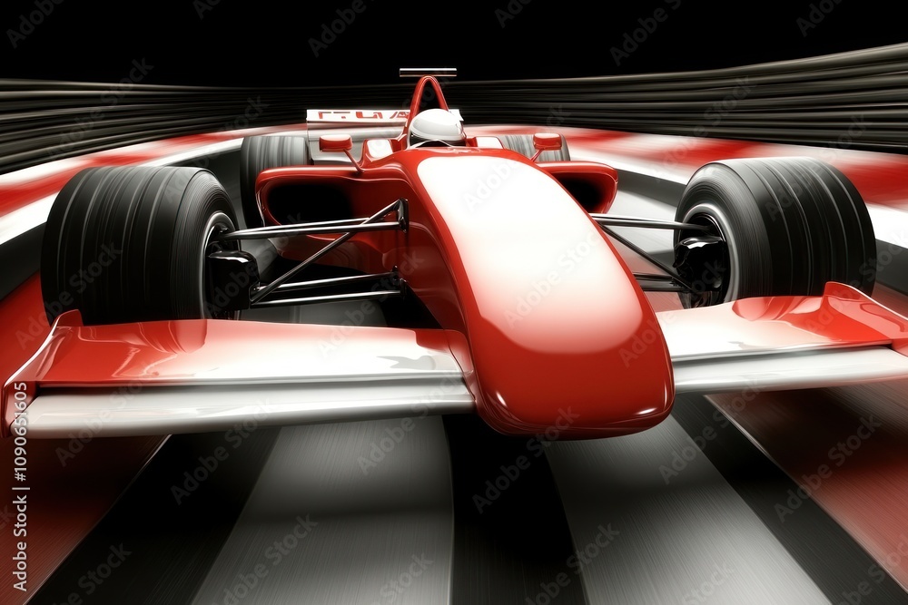 Naklejka premium A sleek red race car positioned on a dynamic track, showcasing speed and design.