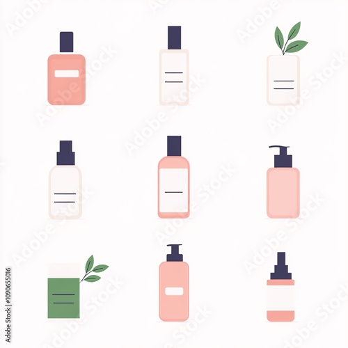 Wallpaper Mural 2409_068.A simple vector icon illustration depicting the group of natural skincare essentials at center for a website isolated white background. The illustration includes stylized representations of Torontodigital.ca