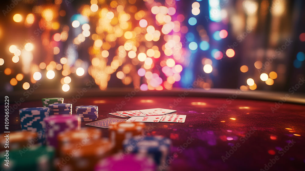 Fototapeta premium Dramatic Poker Scene: Cards, Chips, and Avant-Garde Players in Action
