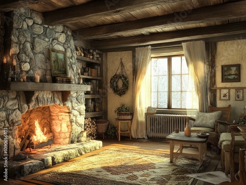 Cozy Rustic Cabin Fireplace...