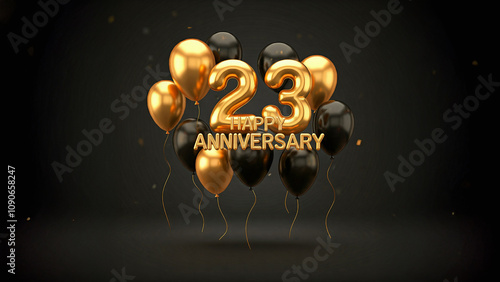 Happy Anniversary 23rd Year With Balloon Gold