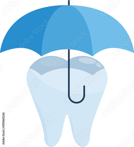 Healthy tooth protected by blue umbrella, representing dental insurance and healthcare