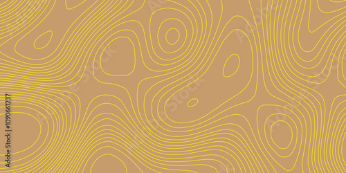 Yellow lines and brown background colorful topography contour map, wave curved reliefs abstract background of the topography map luxury cartography pattern and geographic grid terrain map design.