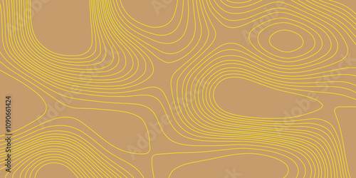 Yellow lines and brown background colorful topography contour map, wave curved reliefs abstract background of the topography map luxury cartography pattern and geographic grid terrain map design.