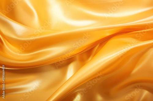 Golden background Satin Fabric Draped Smoothly, Creating Beautiful Waves and Textures for Textile and Fashion Backgrounds