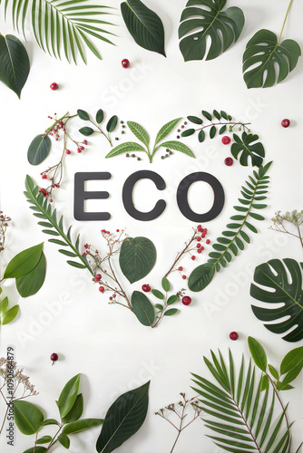 ECO text made in green leaves nature style photo