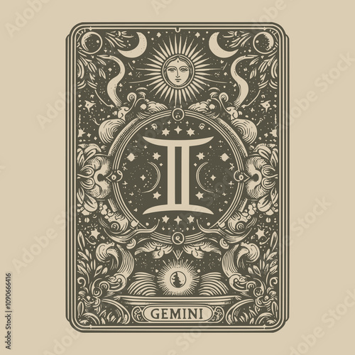gemini zodiak ouija card tattoo in gothic tones