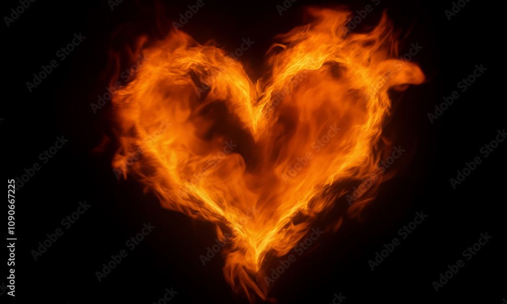 Fototapeta premium Heart shaped fire flames passionate burning love symbol concept