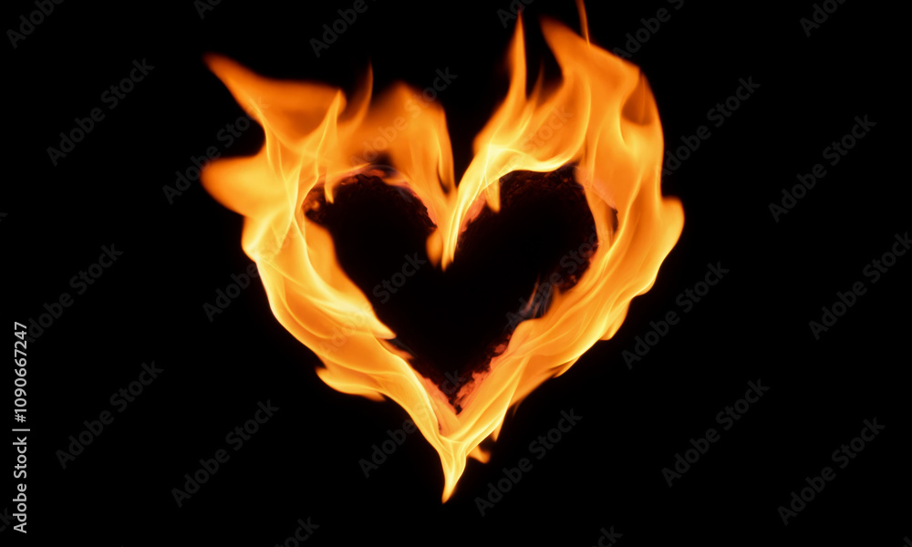 Fototapeta premium Heart shaped fire flames passionate burning love symbol concept