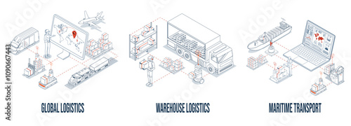 Logistics solutions concept with Global Logistics, Warehouse Logistics and Maritime Transport. Vector illustration eps10