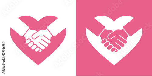 ハート型の中に握手している腕が入ったイラスト＿シルエット＿シャツ