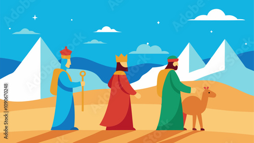 Journey of the three wise men to bethlehem for christmas nativity scene design