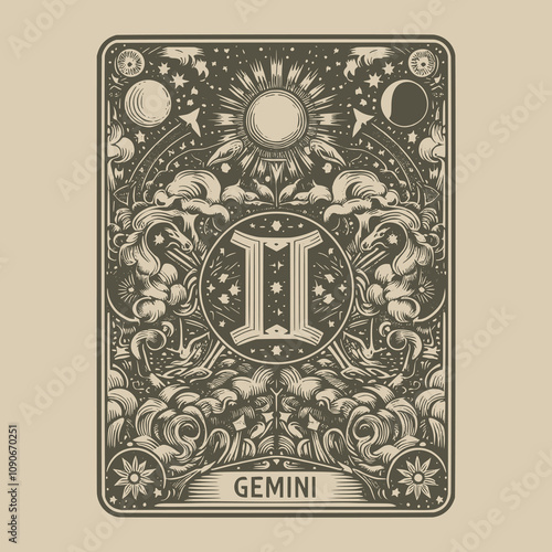 artistic gemini zodiak tarot card tattoo